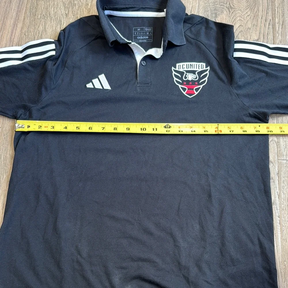 Adidas Black Polo Shirt with Iconic Stripes DC United Size Medium - Picture 5 of 9